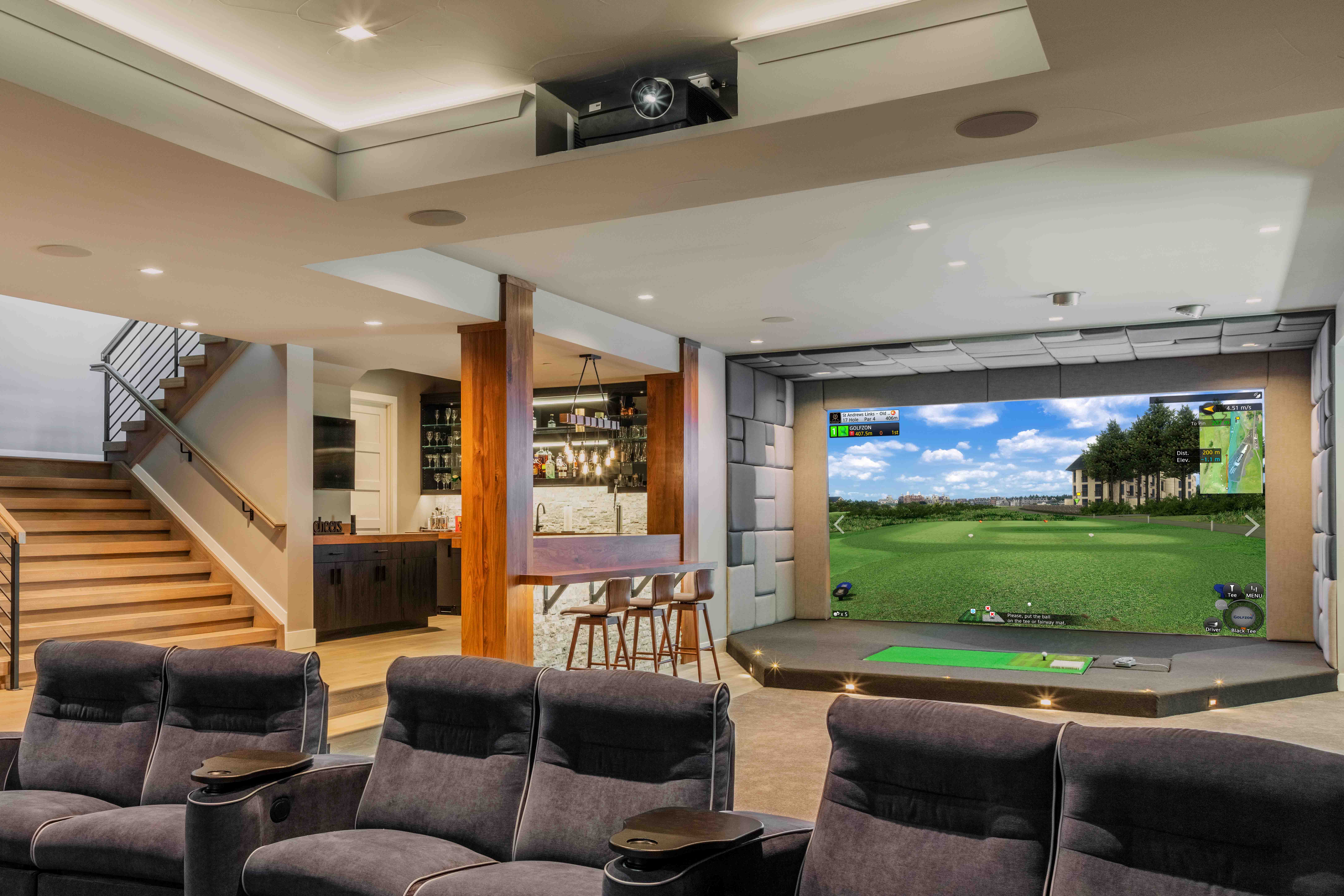 Golfzon simulator setup inside a home for design ideas